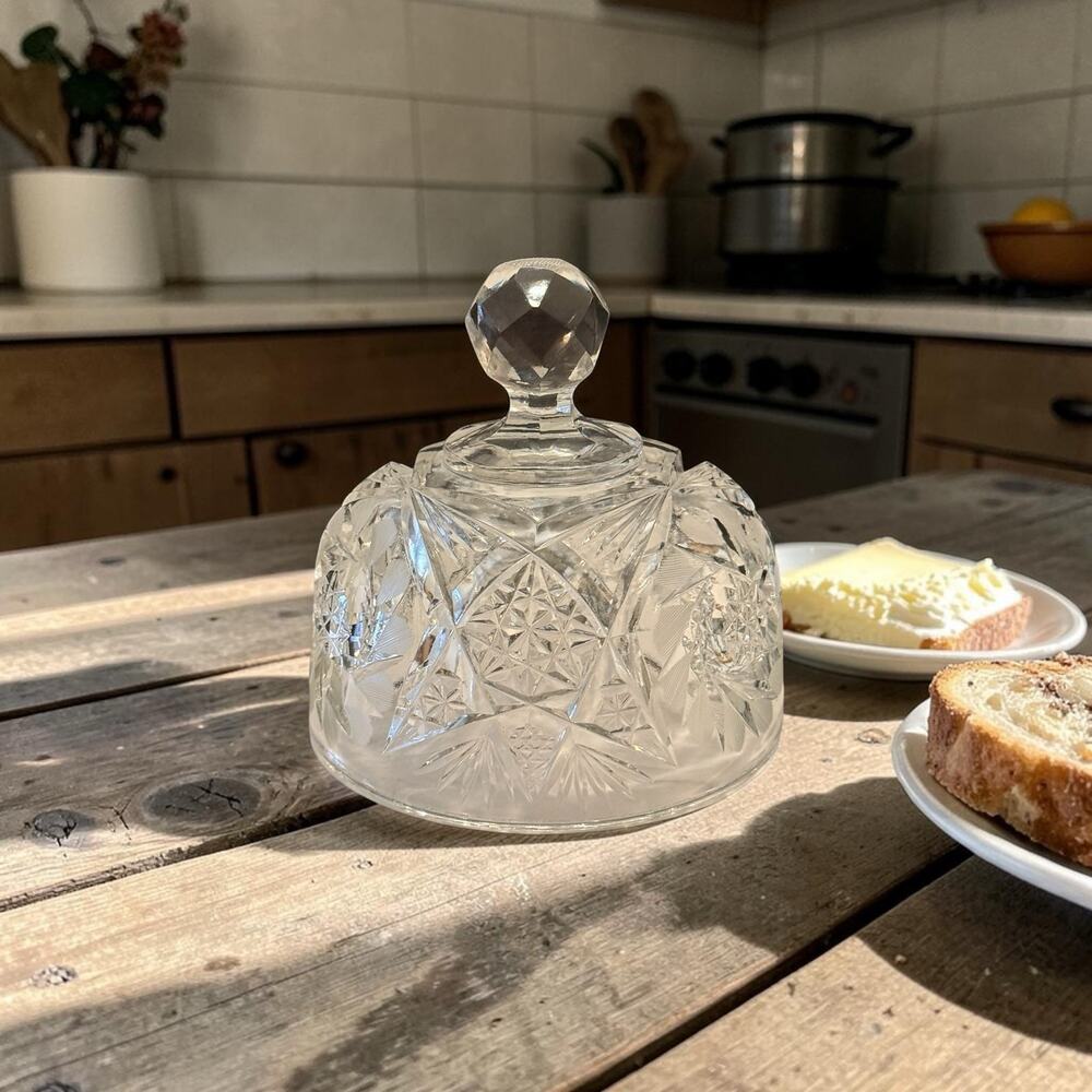Antique ABP Cut Glass Butter Dish Dome Lid Replacement Pinwheel Star Crystal 4"